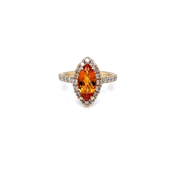 14K Yellow Gold Ring with Citrine Centerpiece and Diamond Embellishments